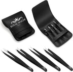 Royal Maede Tweezers Set – Precision Stainless Steel Tweezer Kit for Eyebrows, Ingrown Hair, Splinters & Facial Hair Removal – Professional-Grade, Slant & Pointed Tips for Women & Men
