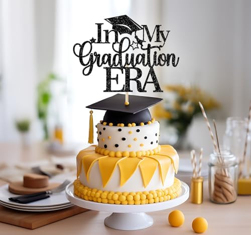 In My Graduation Era Cake Topper, Congrats Grad Class of 2026 Cake Topper, You Did It, We are So Proud of You, Funny Graduation Party Decorations, Black Glitter