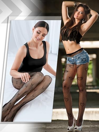 Ramede 6 Pairs Women Fishnet Thigh High Stockings Waist Tights Bow Patterned lace Fishnet Leggings Pantyhose for Halloween