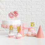 50pcs 15th Cupcake Toppers Gold Glitter Number 15 Cake Picks for Birthday Anniversary Party Decoration