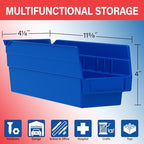 Akro-Mils 30120 Plastic Shelf Bins, Heavy Duty Storage Bins for Garage, Closet, and Drawer Organization, 12" x 4" x 4", Blue, 24-Pack