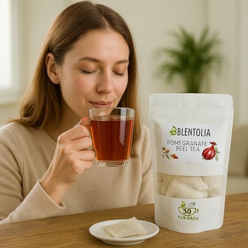 Blentolia Pomegranate Peel Tea – 100% Natural Herbal Tea Bags – Antioxidant-Rich, Caffeine-Free, and Gut-Friendly – 30 Tea Bags in Resealable Pouch