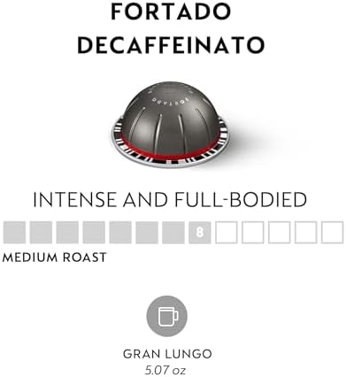 Nespresso Capsules Vertuo, Fortado Decaffeinato, Gran Lungo, 30-Count Coffee Pods, Brews 5.0 oz.