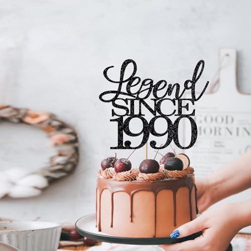 Legend Since 1990 Cake Topper 36th Birthday Happy Birthday Cake Topper Men and Women Cheer 36 Years Old Handmade Black Glitter Cake Decoration (1990)