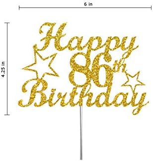 86 Birthday Cake Topper Gold Glitter, Party Decoration Ideas, Premium Quality, Sturdy Doubled Sided Glitter, Acrylic Stick. Made in USA (86th)