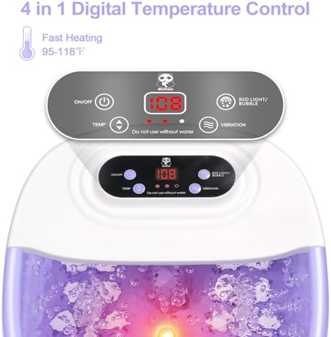 Foot Spa Bath Massager with Heat Bubbles and Vibration Massage and Jets, 16 OZ Calming Lavender Foot Soak Epsom Salt, Miwhale Foot Soaker With Red Light, 22 Massage Rollers, Adjustable Temp -Purple