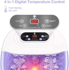 Foot Spa Bath Massager with Heat Bubbles and Vibration Massage and Jets, 16 OZ Calming Lavender Foot Soak Epsom Salt, Miwhale Foot Soaker With Red Light, 22 Massage Rollers, Adjustable Temp -Purple