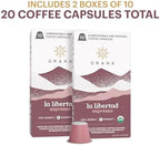 G GRANA Coffee Pods, Compatible with Nespresso OriginalLine, 20 Pack, Medium-Dark Roast, USDA Organic 100% Arabica Single Source Specialty Coffee, Compostable Single Serve Capsules, La Libertad