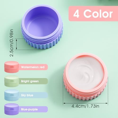 4 Pcs Small Silicone Travel Containers,Silicone Travel Jars,Silicones Cream Jar with Lids,Leakproof Travelling Accessories for Cosmetic Body Skin Cream,4 Colors