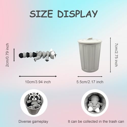 3D Printed Raccoon Animals Toys - Fidget Toys with Trashcan, Home Office Decor for Adults, Stocking Stuffers Bulk, Birthday Party Halloween
