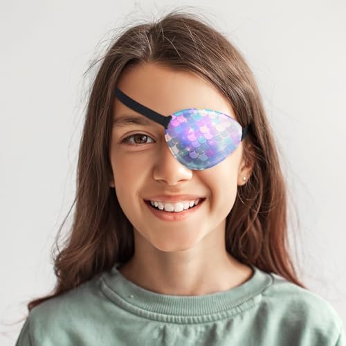 Eurzom 8 Pcs Unicorn Style Fabric Eye Patches for Kids, Adjustable Single Eye Patch with Elastic Strap, Reusable, Various Patterns, Halloween, Party, One Size, Hairband, Children, Unisex, 8 Count