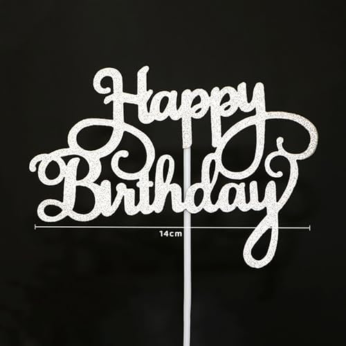 48Pcs Happy Birthday Cake Toppers 5.5inch Glitter Happy Birthday Cake Toppers Picks Dessert Topper for Birthday Party Decorations Party Anniversary Celebration Baby Shower Supplies (48, Silver)