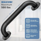 12 Inch Shower Grab Bars, 2 Pack - Anti-Slip Stainless Steel Bathroom Safety Handles for Elderly & Handicap, 304 Steel, Black, Knurled Grip（Black 12in-2-Sets）