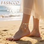 FASACCO 20Pcs Ankle Bracelets for Women Adjustable Beach Anklet Set Surfer Anklet Heart Star Turtle Infinite Anklets Foot Jewelry