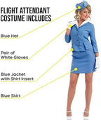 fun shack Flight Attendant Costume Women Blue, Retro Airline Stewardess Outfit with Hat & Gloves