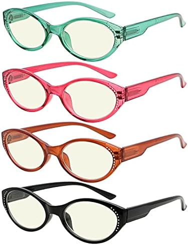CessBlu 4 Pairs Oval Blue Light Blocking Computer Eyeglasses for Women Reading Glasses