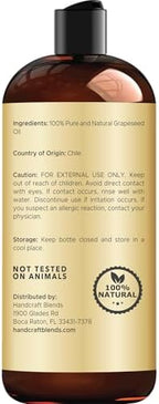 Handcraft Blends Grapeseed Oil | 100% Pure and Natural | Bath & Body Oil | Premium Grade Carrier Oil | Skin | Hair | Body | Massage | Cold-Pressed | Hexane-Free | 16 Fl Oz