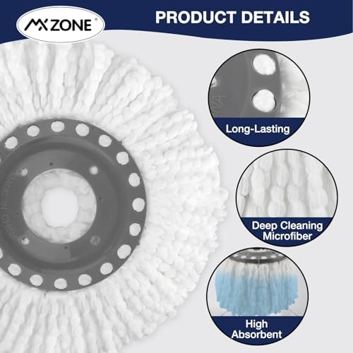 4 Premium Replacement Mop Heads Refills, Compatible for Hurricane Spin Magic Mop Head, fits 6.3‘’ Standard Replacement Round Spin Mop Heads Microfiber, Inner Hole 2.5'' Only - Machine Washable, White