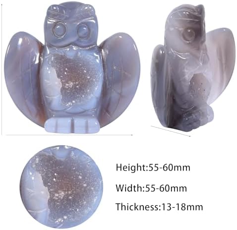Sportmusies 2 Inches Geode Agate Stone Owl Figurine Decoration for Home Office, Hand-Carved Healing Pocket Crystal Agate Statue for Reiki Meditation