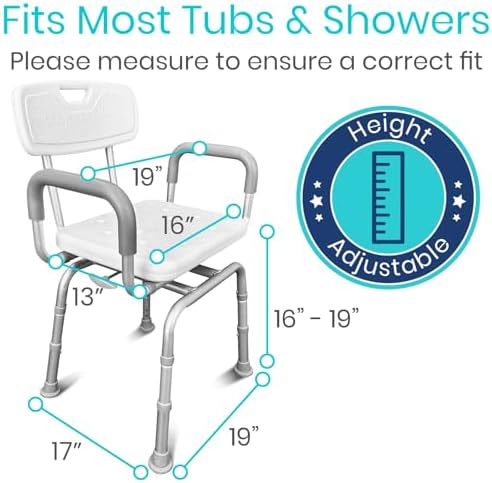 Vive Swivel Shower Chair for Inside Shower - Seat for Elderly, Disabled, Adults, Seniors - 360° Rotating, Narrow & Height Adjustable - Tub Bench Stool for Bathroom Mobility with Removable Back & Arms