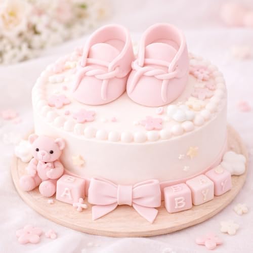 O'Creme Edible Gumpaste Cake Toppers, Pair of Pink Baby Booties - for Cake Decorating - Sugar Paste for Cakes, Cupcake Toppers - Birthday Party, Wedding, Baby Shower - 3.5" x 1.75" x 1.5"