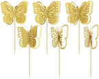 Gyufise 24 Pack 3D Butterfly Cupcake Toppers Assembled Double Layers Gold Glitter Butterfly Cupcake Picks Decorations for Baby Shower Kids Birthday Party Supplies
