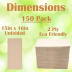 Compostable Biodegradable Unbleached Eco Napkins, 150 Kraft Recycled 15 x 16 Inch Disposable Dinner Napkin