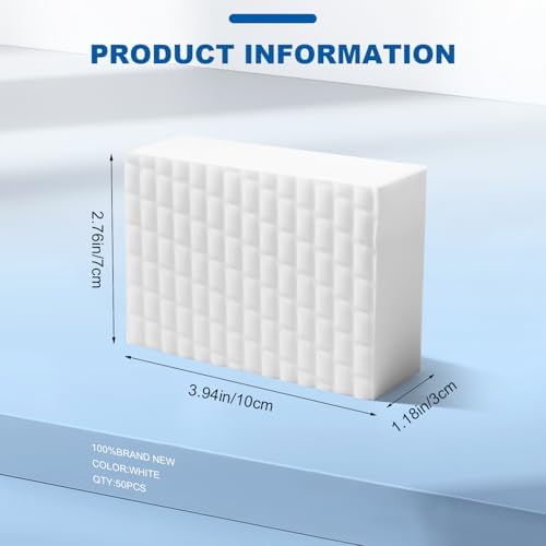 50-Pack Extra-Thick Melamine Sponges – 3.94" × 2.76" × 1.18" Durable Kitchen & Bathroom Cleaning Pads – Powerful, Non-Scratch, Water-Activated Magic Sponge(Ultra-Durable)