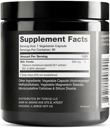Toniiq Milk Thistle - Ultra High Potency 50:1 Extract with 80% Silymarin - Highly Concentrated - Third-Party Lab Tested - 90 Capsules