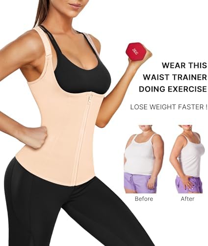 Nebility Waist Trainer for Women Corset Shapewear with Zipper Women's Waist Cincher Tank Top with Adjustable Straps