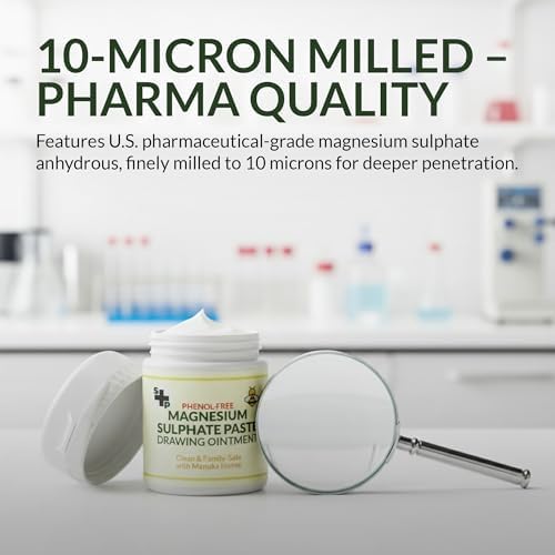 No-Stink, S+P Magnesium Sulfate Paste -Drawing Ointment, Boils, Cysts, Splinters, Abscesses, ingrowing Hair. Made with Natural Ingredients,- Phenol-Free, Family-Friendly (50g)