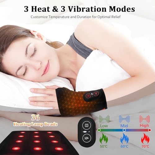 Cordless Wrist Heating Pad, Vibration Massage Heated Wrist Brace, Rechargeable Hand Heating Pad Wrist Wrap for Carpal Tunnel Relief, Left Right Hand Pain Relief for Women Men, 3 Heat Vibration Levels