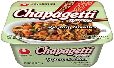 Nongshim Chapagetti Jjajang Noodles, Square Bowl Ramyun Instant Noodles with Sauce, Microwavable, 3.88 oz (Pack of 6)