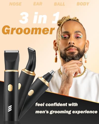 Manscape Body Hair Trimmer for Men-3 in 1 Electric Razor Groin Groomer,IPX7 Waterproof,Versatile Hair Trimmer for Ball/Pubic/Chest/Beard/Nose,USB-C Rechargeable,Gifts for Him Dad