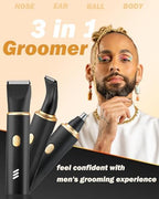 Manscape Body Hair Trimmer for Men-3 in 1 Electric Razor Groin Groomer,IPX7 Waterproof,Versatile Hair Trimmer for Ball/Pubic/Chest/Beard/Nose,USB-C Rechargeable,Gifts for Him Dad