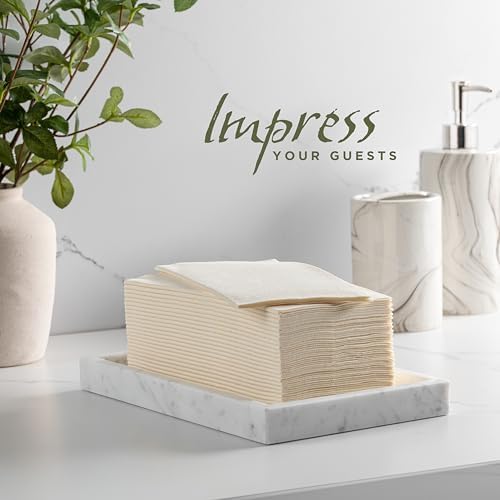 Cream Linen-Feel Dinner Paper Napkins, For Dinners Parties Hand Towels and Catering Supplies, Disposable and Fully Biodegradable Airlaid Napkins, 1/8 Folded 60 Pack