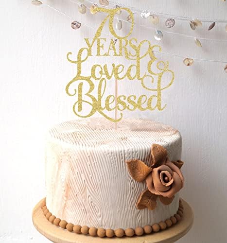 70 Years Loved Cake Topper - Gold Glitter 70th Birthday Cake Decorating Supplies, Perfect for Wedding, Anniversary or Birthday Party Decorations, Photo Booth Props