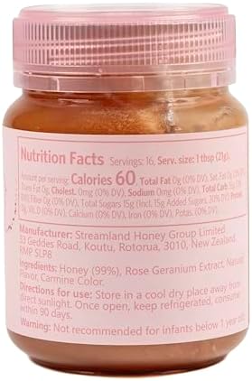 Streamland Rose Flavored Honey Premium New Zealand Honey Infused with Natural Rose Essence, Floral & Sweet Taste, 12 oz
