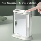 Automatic Dental Floss Dispenser with Side Mirror – Pop-Up Floss Pick Holder & Storage Box with 300 Refills – Portable Travel Flosser Case Organizer for Oral Care (White)