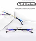 4PCS Pack Auto Zoom Anti-Blue Light Presbyopia Glasses Rimless Clear Lens for Reading Eyeglasses (4PCS Golden)