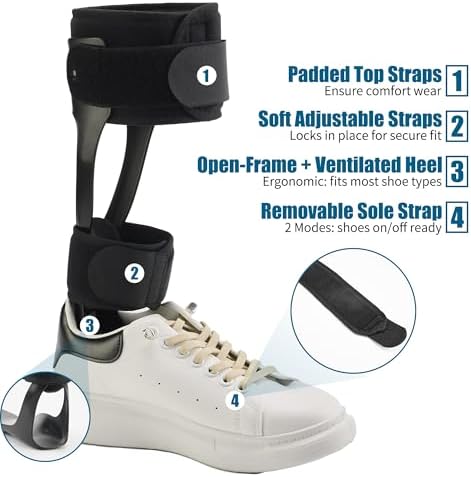 Jewlri AFO Drop Foot Brace, Drop Foot Stabilizer, AFO Support for Walking, Lightweight, Trimmable, Polyethylene, fits Most Shoes Easily (Right, Medium)