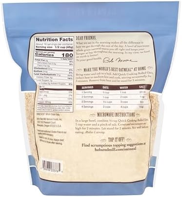 Bob's Red Mill Gluten Free Quick Cooking Rolled Oats, 28oz (Pack of 4) - Non GMO, Whole Grain, Vegan, Kosher