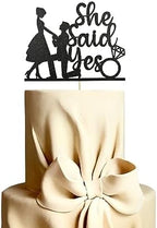 She Said Yes Cake Topper Engagement Party Decor Black Glitter Wedding Cake Topper Bridal Shower Party Decorations