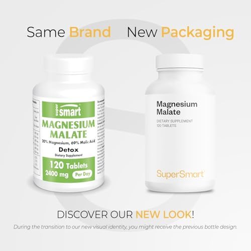 SuperSmart - Magnesium Malate 2400mg per Day (Highly Bioavailable) - Superior Mineral - Magnesium Malic Acid Supplement | Non-GMO & Gluten Free - 120 Tablets