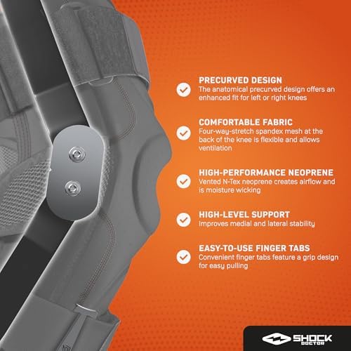 Shock Doctor Knee Brace, Compression Knee Brace for Men & Women, Hinged Knee Brace with Side Stabilizers, Maximum Support, Adjustable Dual Hinges, Knee Braces and Knee Support