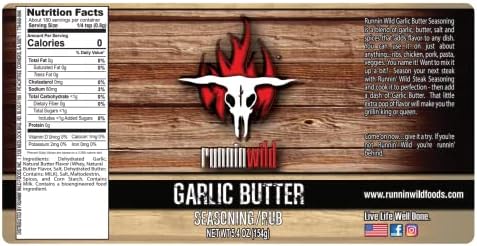Garlic Butter Seasoning for Steak, Chicken, Seafood & Pasta | Rich Buttery Garlic Flavor Boost that Transforms Any Meal | No MSG added, No Artificial Flavors | Runnin’ Wild Foods, 5.4 oz