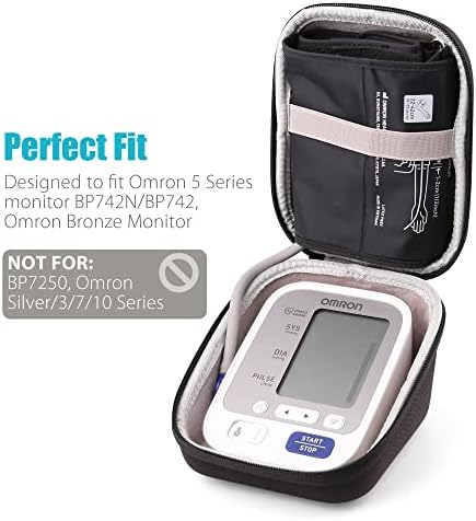 LotFancy Hard Case Travel Bag for Omron BP742N 5 Series Upper Arm Blood Pressure Monitor with Cuff that fits Standard and Large Arm