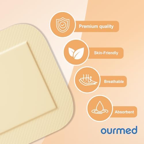 Ourmed Silicone Foam Dressings(4"x 4" - 20 Packs) with Tender Adhesive Border, Sterile Advanced Absorbent Bandage, Wound Care for Bed Sores, Pressure Ulcers, Foot Diabetic Ulcer