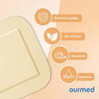 Ourmed Silicone Foam Dressings(4"x 4" - 20 Packs) with Tender Adhesive Border, Sterile Advanced Absorbent Bandage, Wound Care for Bed Sores, Pressure Ulcers, Foot Diabetic Ulcer