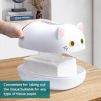 Cat Tissue Box Holder, Kitten Tissue Holder with 2 Toothpick Holder Cartoon Cat Tissue Napkin Box Cute Tissue Box Cover Napkin Storage Container for Kitchen Living Room(White)